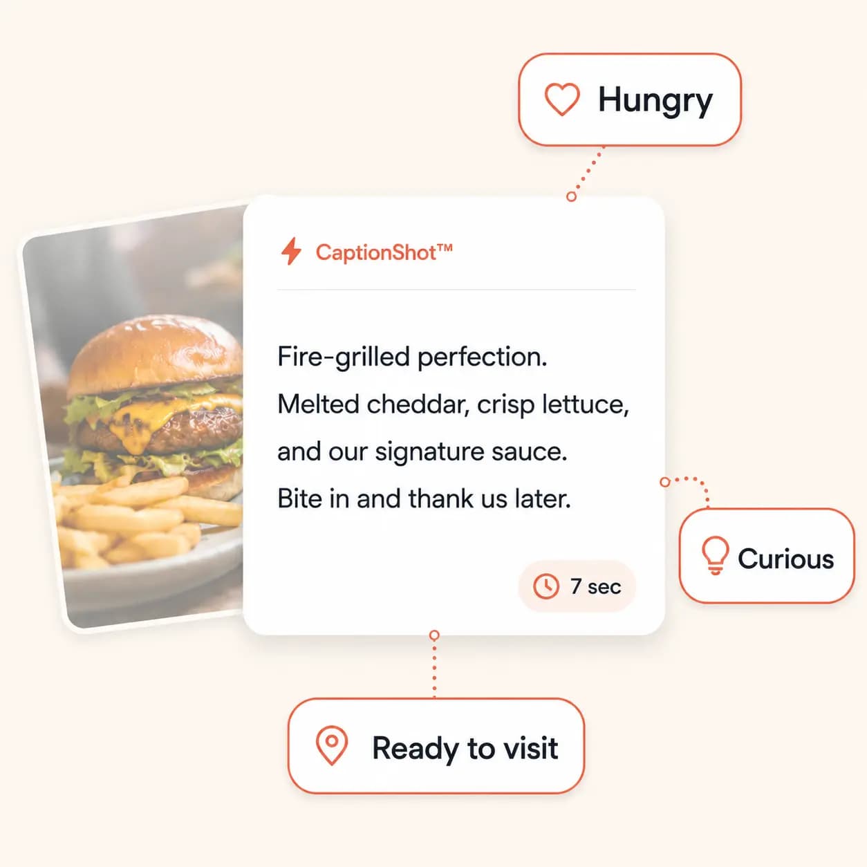 CaptionShot generates platform-ready captions tuned to drive visits and orders