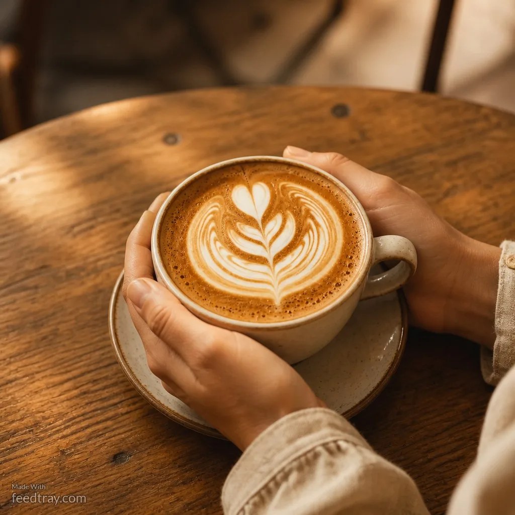 Feedtray-enhanced latte photo showing how better coffee shop photos get more Instagram customers