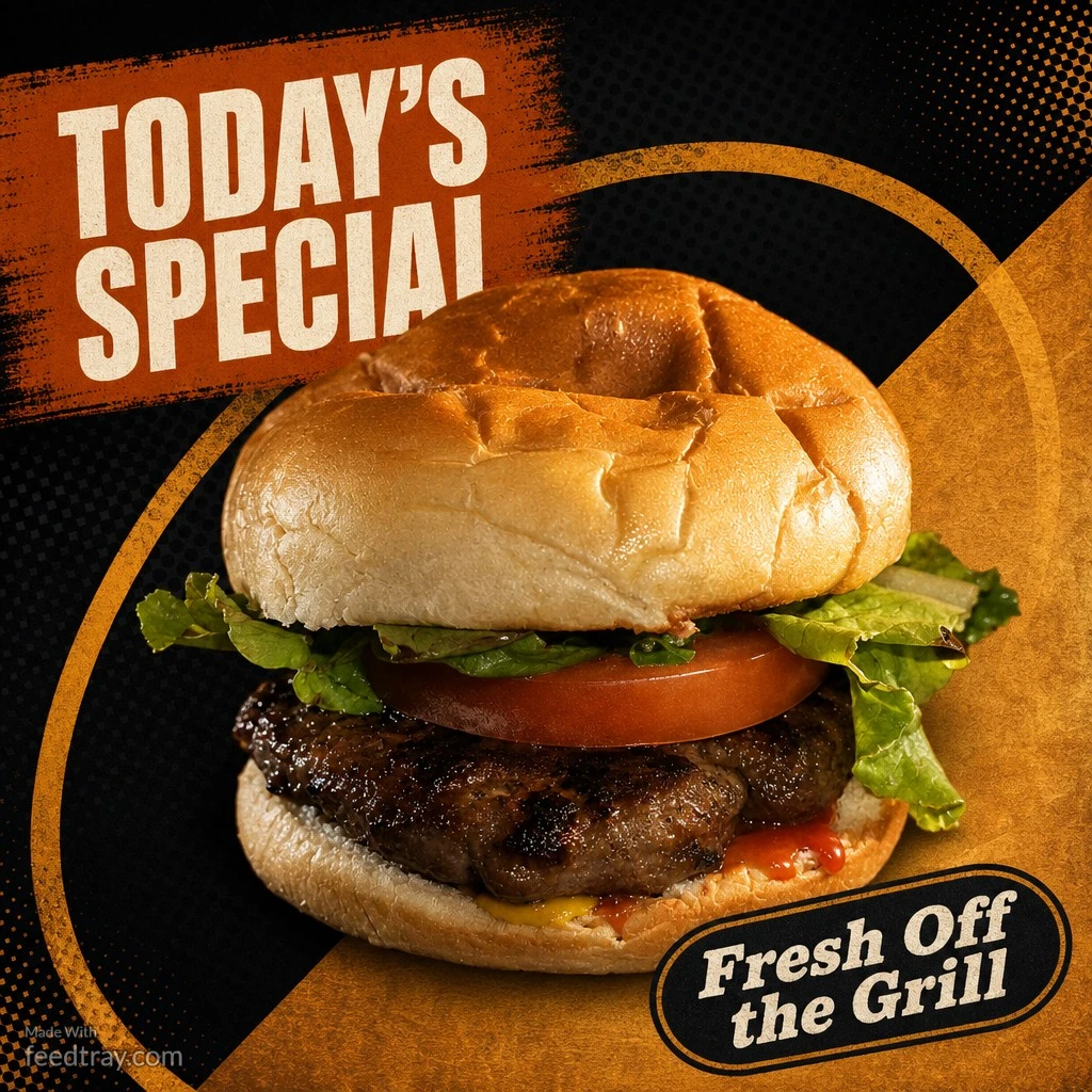 Enhanced restaurant hamburger photo ready to post on Instagram