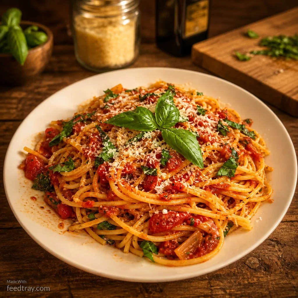 The same pasta dish after Feedtray enhancement, bright and true to color, ready for a restaurant Google Business Profile