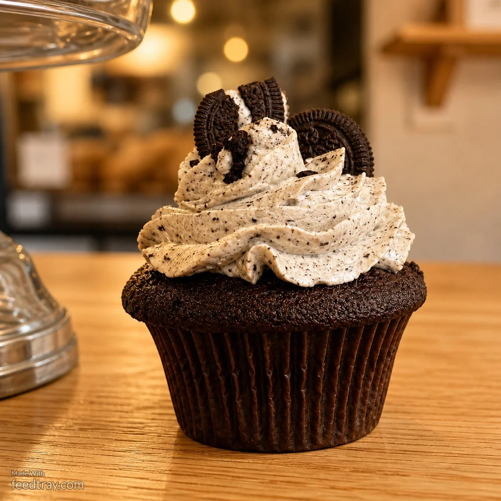 Feedtray-enhanced cupcake photo with improved color, frosting detail, and background