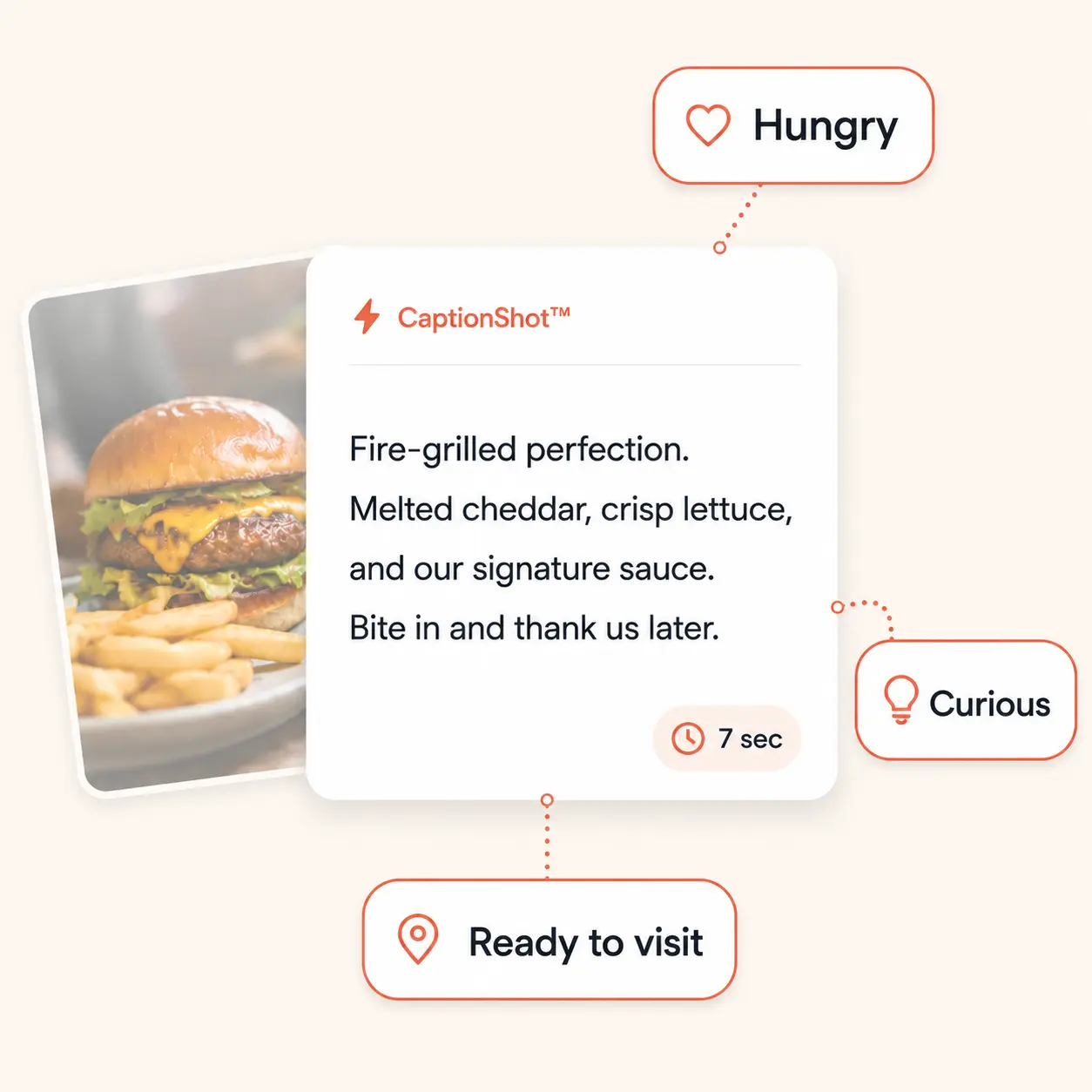 CaptionShot generates platform-ready captions tuned to drive visits and orders